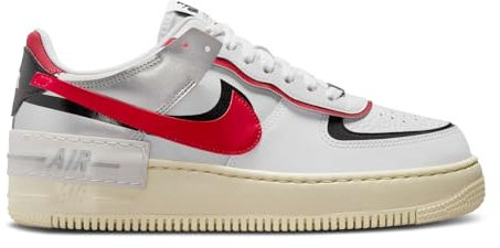 NIKE Air Force 1 Shadow, Sneaker Donna, White Gym Red Black Metallic Silver, 38.5 EU