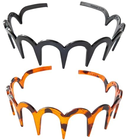 2 Stück Zickzack Haarreif,Haarreifen Damen Braun Leopardenmuster Mit Zacken Clips Headband,Einfachheit Zick-Zack-Stirnband Hinterkopf Dicker Druck Clip Haarband für 90s Zig Zag Headbands(Schwarz)