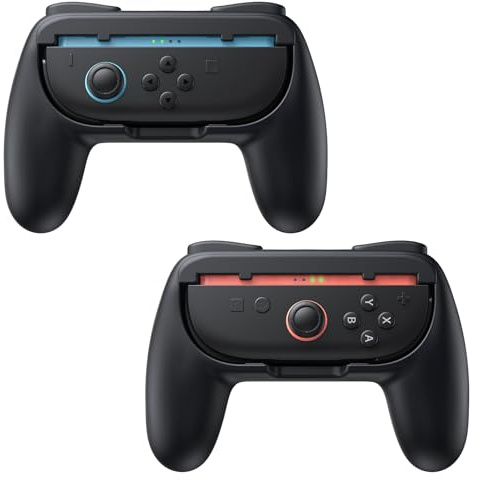 Poignées pour Switch 2 pour JoyCon 2, FASTSNAIL Kit de Poignée Résistant à l'usure Compatible avec Nintendo Switch 2, Accessoire pour Switch 2(Noir+Noir)