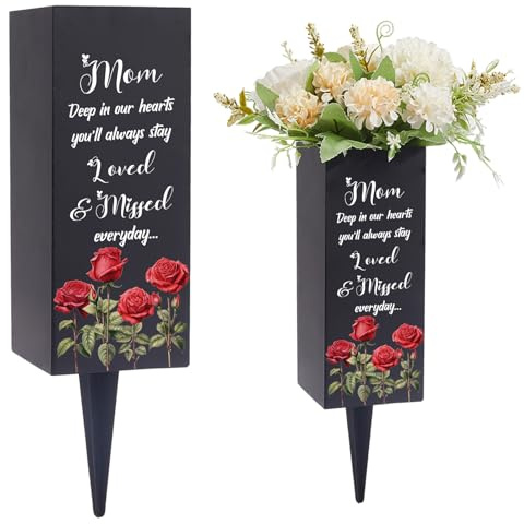 CREATCABIN Jarrones de Metal para Cementerio, Jarrones Conmemorativos para Tumbas con Pinchos, Soporte para Flores para Cementerio, Jarrones de Rosas Negras para Tumbas, Decoraciones para Mamás, Pérdi