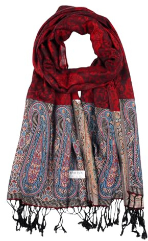 CRFASIBE Mujer Bufanda 200 x 70cm Pashmina Estilo, Invierno Lujoso Chal Cálido, Paisley Patrón Ombre Bufandas, Suave Ligera Estola para la Boda Vestido de Noche de Dama de Honor(Rojo Oscuro)