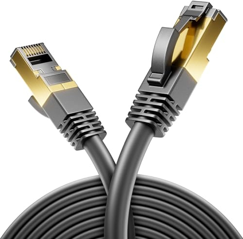 deleyCON 15m CAT 8 Nätverkskabel (40 Gbit/s, Koppar, S/FTP) Gigabit Ethernet LAN Kabel Patchkabel RJ45-Kontakt för CAT8 CAT7 CAT6 POE PC PS5 Router Modem TV-Switch Bärbar Dator - Svart | Gigabit Ethernet LAN-kabel, koppar, patchkabel, RJ45-kontakt, för CAT8 CAT7 CAT6, PC, PS5, router, modem, TV, switch
