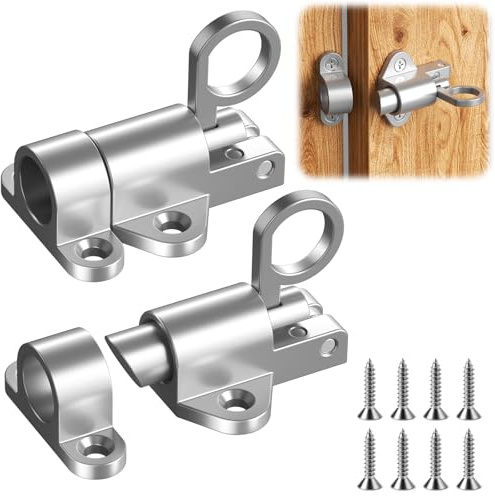 2 Stück Automatische Türriegel, Federriegel Schlossriegel, Riegelschloss | Gartentor Riegel Schubriegel, mit Schrauben, Schiebeschloss für Fenster, Schranktüren, Gartentore, Tierkäfige usw (Silber)