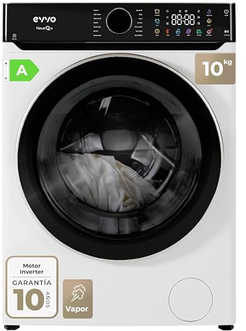 EVVO Lavadora Carga Frontal NOVA Q10 - Lavadora 10Kg, Motor Inverter eDRIVE, 1400 RPM, Efic. Energética A, Función Vapor, Tambor ePROTECT, Muy Silenciosa, Gran Pantalla Táctil, 14 Programas
