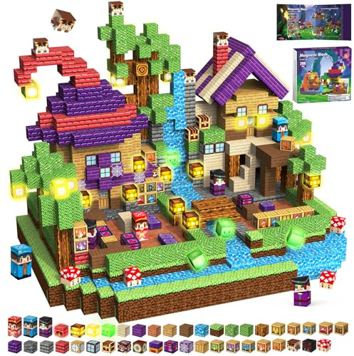 200PCS Magnetic Blocks with Light up Blocks,Kid Magic School Castle Toy Set | Kids Classroom Sensory Toy for Kids Ages 3-10,STEM Montessori Stacking Toy, Sensory Tiles Building Birthday for Toddlers