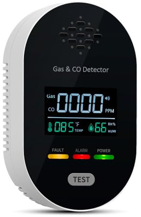 4-in-1 Plug-in Gas Alarm Detector with Temperature & Humidity Display, Natural Gas and Carbon Monoxide Sensor, 360° Detection, Real-Time LCD Screen, AC 90-240V Smart Home Safety Device