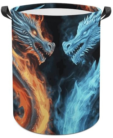 Ice And Fire Dragons Laundry Basket Freestanding Waterproof Laundry Hamper Collapsible Tall Clothes Hamper with Reinforced Handles Waterproof Laundry Bag for Dorm Bathroom Home 44x35cm