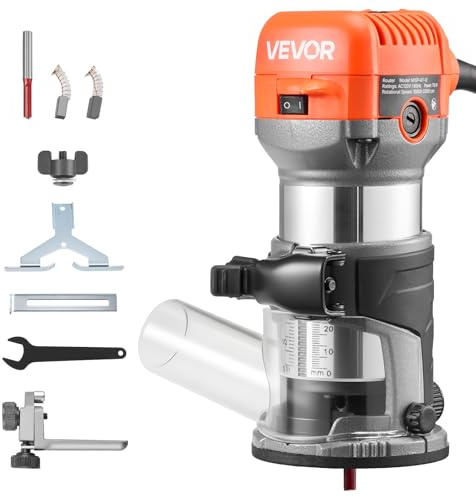 VEVOR Fresadora de Madera 1 HP 710 W, Rebajadora Eléctrica de 6 Velocidades Variables, con Base Fija y Cubierta Antipolvo, Fresadora de Cantos para Carpintería, Proyectos de Bricolaje, con Cable