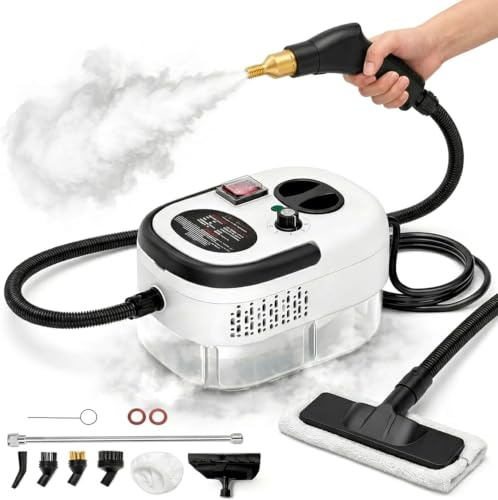 Pulitore a Vapore Portatile 2500W ad Alta Pressione – 6 Velocità Regolabili, Serbatoio 1200 ml, 3 Testine Incluse, Pulitore Igienizzante Alta Pressione– Riscaldamento 15 Secondi, Vapore Regolabile