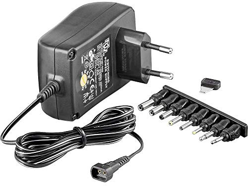 Goobay 53998 Universal Netzteil 3V - 12V max. 27 W Netzgerät mit Adapter 2x Klinkenstecker & 4x DC-Stecker, 600 mA Steckernetzteil, Schwarz