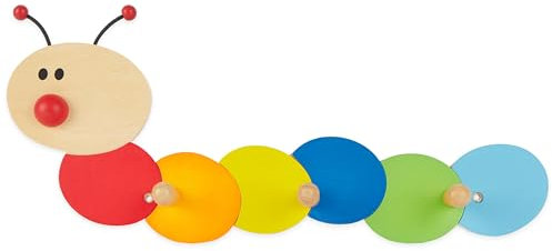 Bieco Kinder Garderobe Raupe | Kindergarderobe Holz mit Kinder Kleiderhaken | Garderoben-Leiste | Wandgarderobe | Kleiderhaken Garderoben | Garderobenleiste 38 cm 3 Haken