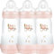 MAM Easy Start Anti-Colic Baby Bottles | 3 Pack (3 x 260) | Self-Sterilising Baby Milk Bottle | Medium Flow MAM Teats Size 2 | Newborn Essentials | Pink (Various Designs)