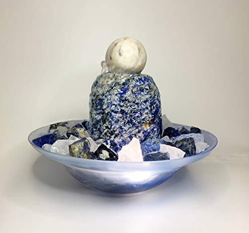 Kugelbrunnen Salonica-Sodalith mit Beleuchtung (Schalenfarbe: Blau)