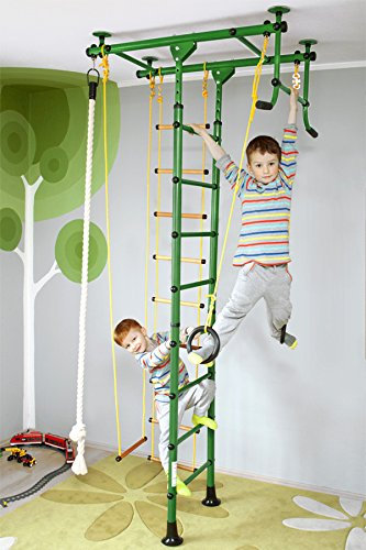 NiroSport FitTop M1 Espalier Suédois de Gymnastique pour Les Enfants, Sécurité Certifiée, Installation Facile, Charge maximale jusqu'à 130 kg, Made in Germany (Vert, Hauteur de Plafond 2,0-2,5 m)