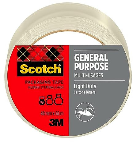 Scotch Cinta Adhesiva de Uso General, Transparente, 48 mm x 66 m, 1 Rollo/Paquete - de Calidad para Cerrar Cajas, Cartones y Paquetes