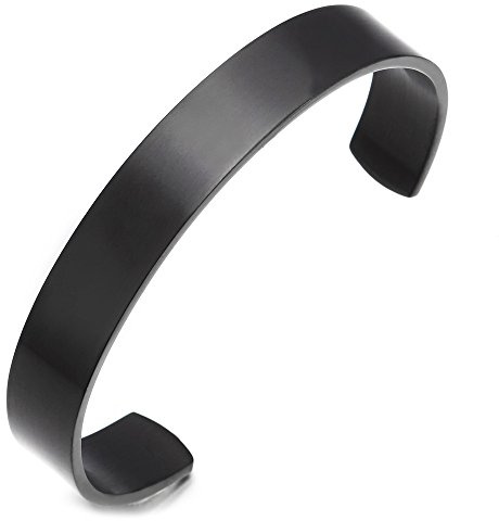 COOLSTEELANDBEYOND Mens Women Black Stainless Steel Plain Cuff Bracelet With Brushed Matte Finish, Minimalist Open Bangle, Sleek Everyday Wrist Accessory