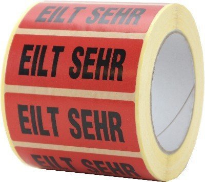 1000 Warnaufkleber Eilt sehr 90x35mm Etiketten auf Rolle