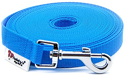 Twinkys Dog Style Hundeleine Schleppleine OHNE Handschlaufe Blau 10 Meter 20 mm breit für Hunde bis 50 kg Made IN Germany