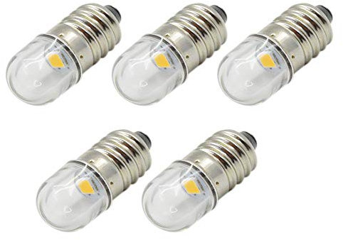 Ruiandsion 5 bombillas LED de 6 V E10 de 1 W, color blanco cálido, sustituyen a la antorcha para faros delanteros, mini bombillas de cabeza, tierra negativa