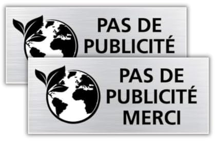 Lot de 2 plaque Pas de Publicité Merci - Plaque Boite aux lettres - Plaque Adhesive - 60 x 25 mm