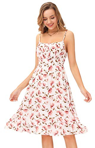 GRACE KARIN Robe Vintage Femme Trapèze sans Manches Dos Nu Robe de Cocktail Robe Décontractée Imprimé Floral 2XL Rose-Blanc Fleur CL1582S22-03