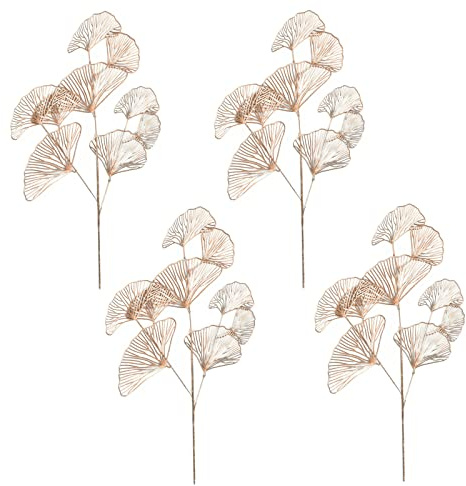 4Pcs Artificial Golden Ginkgo Leaves Branches Decorations, Artificial Plant Fake Gold Ginkgo Leaves Stems, 68cm Tall Faux Apricot Leaf Bushes for Wedding Party Arrangements Vase Bouquets Home Decor