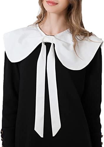 NiceYnn Shawl False Collar Court Style Detachable Mini Cape With Lace Up, Wide Lapel Ties Faux Choker White Lovely Bow Doll Collar