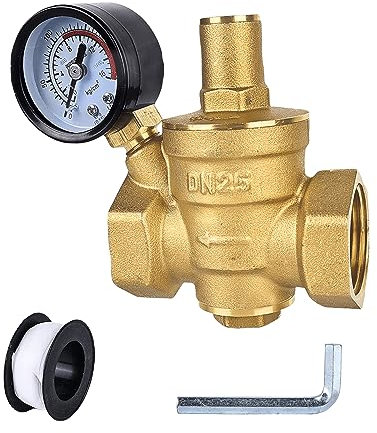 Regulador de presión de agua de 1 pulgada DN25 con manómetro: Sporgo latón reductor de presión ajustable regulador de presión de agua válvula válvula regulador de presión