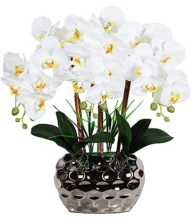 EIOLWJIEO Large Artificial Orchid Bonsai with Vase Phalaenopsis Real Touch Faux Plants Orchids Arrangements for Living Room Decoration, Light Yellow White