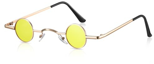 Photect Gafas con Montura Metálica Vintage Gafas de Sol Pequeñas Retro Gafas de Sol Hippies para Hombres Mujeres (Oro, Amarillo)