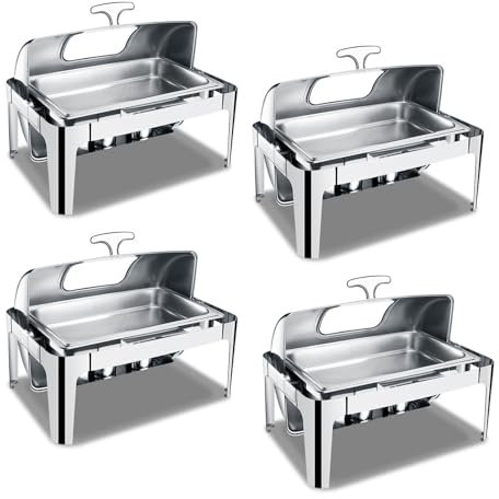 Chafing Dish Buffet Set 9l Insulated Heater Rectangular Heater With Visible Roll Top Food Tray Water Tra Fuel Rack for Weddings Parties Banquets Dining,four
