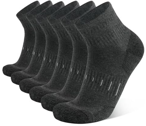 YOJOOM Mens Sports Quarter Ankle Socks Black Anti-Blister Cushioned Trainer Running Athletic Socks for Men 9-12 6-9