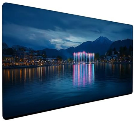 Schwarz Mousepad XXL 600 x 400 x 3 mm, Groß Gaming Mauspad Landschaft Muster, Schreibtischunterlage rutschfeste Gummibasis, Wasserfest Mouse Pad Vernähte Kanten, Büro Deko, Geschenke für Frauen Z-502