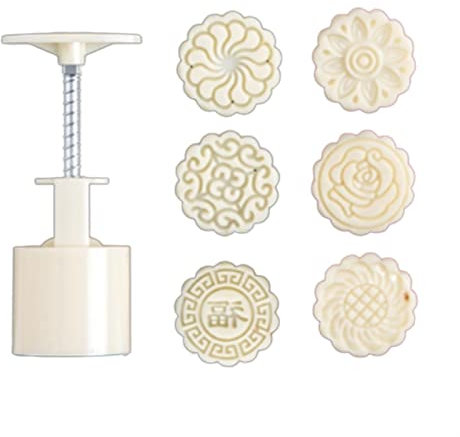 JNHGSHUAISDF mooncake mould Hand Press Mooncake 60-75g Mooncake with 6pcs Flower Pattern Stamp Hand Press Moon Cake Pastry Mould Bakware Tool