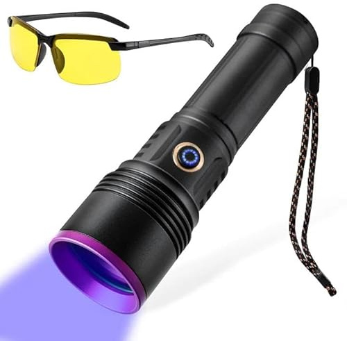 PORFOYO UV Taschenlampe 365nm 20W – Schwarzlicht Taschenlampe USB Wiederaufladbar, UV Lampe für Bernstein, Haustierurin, Epoxidharz, Mineralien, Fleckenerkennung