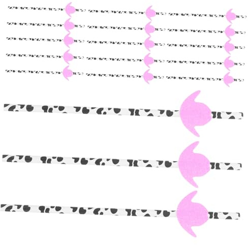 HIAKDOFT 30pcs Cow Print Paper Straws with Pink Mini Cowgirl Hats Biodegradable Juice Drinking Straws Party Supplies Birthday Decorations