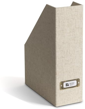 BIGSO VIKTORIA Stehsammler – Aufbewahrungsbox mit Beschriftungsetikett – Schreibtischablage für Akten, Dokumente & Zeitschriften – Stehordner aus recycelter Faserplatte und Papier – Leinen