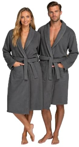 BOSKIMO Albornoz Mujer y Hombre Rizo 100% Algodón, Bata de Baño con Cuello| Espesor 420 g/m² Muy Absorbente, Piscina, Spa | Oeko-Tex Tallas de Pequeño a Extra Grande - Gris Oscuro