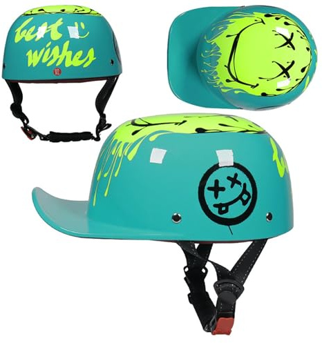 Vintage Basebollkeps Halvskalshjälm, Moped- Och Cruiserhjälm För Vuxna Män Och Kvinnor, Förlängd Retrobrätte, ECE/DOT-Godkänd 10,L(57-58CM)