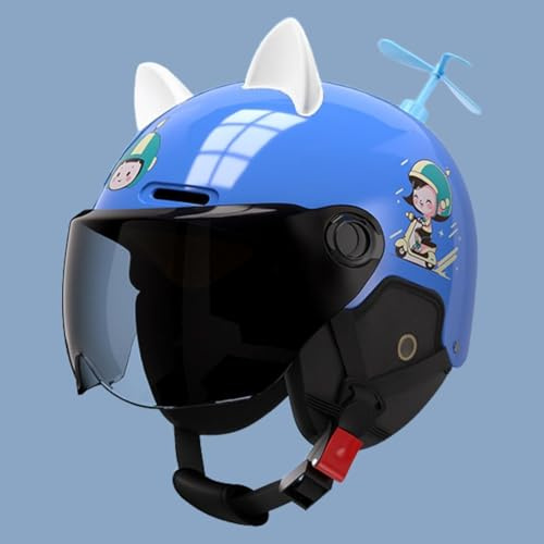 Caimcie Casque de cyclomoteur Enfant homologué ECE/Dot, Demi-Casque Jet avec visière pour garçons et Filles de 3 à 12 Ans G,46-54CM