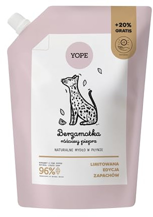 YOPE – Naturlig flytande tvål refill bergamott & rosa peppar – mild handtvål med kiwi-extrakt prebiotika Panthenol Allantoin – Vegan Dermatologiskt testad – 600 ml