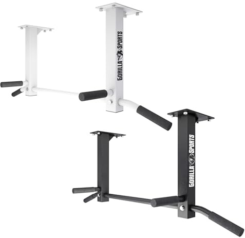 GORILLA SPORTS® Barra per Trazioni - a Soffitto, Carico Max 350 kg, Impugnatura Antiscivolo, in Acciaio, Nero/Bianco - Sbarra Multifunzione, Chin Up, Pull Up Bar, per Sollevamento, Fitness, Palestra
