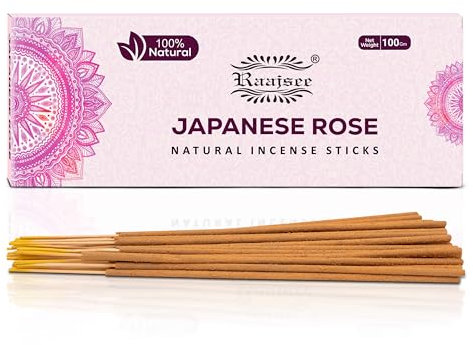 raajsee Japanische Rose- Räucherstäbchen,100 g Packung,100% natürlich, handgerollt, frei von Chemikalien, perfekt für Kirche, Aromatherapie, Entspannung, Meditation,Positivität und sinnliche Therapie