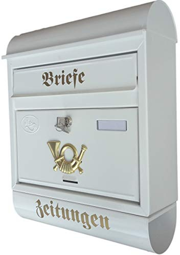 Robust brevlåda, modell runt tak, premiumkvalitet, med skyddslack, olika modeller XXL, vit med tidningsrulle, färdigmonterad, postlåda, post (rundtak)