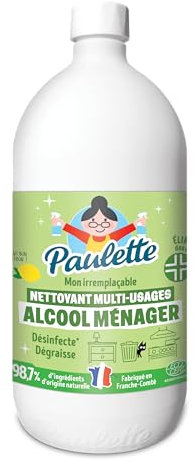 Paulette - Alcool Ménager Citron - Désinfectant Dégraissant Multi-Surfaces Ecocert - Fabriqué en France - 1 L