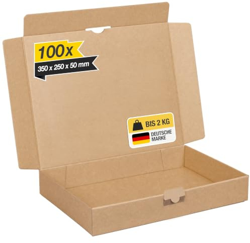 smiley pack 100x Maxibriefkartons 350 x 250 x 50 mm Braun | Größe und Menge wählbar – Versandkarton für Warenpost, Warensendung, Büchersendung – Postkarton