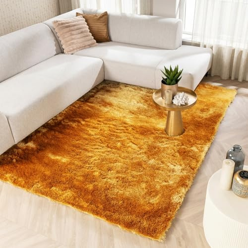 FRAAI | Home & Living Hochflor Teppich - Glorious Gold Gelb - Shaggy, Einfarbig - Modern, Skandinavisch - Wohnzimmer, Esszimmer, Schlafzimmer - Fellteppich - Carpet