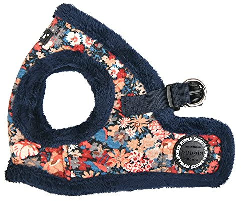 Puppia Gianni Vest Hundegeschirr Step-in Warm Winter Blumenmuster für kleine und mittelgroße Hunde, Marineblau, Größe XL