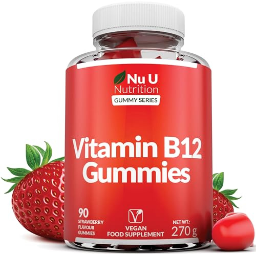 Vitamin B12 Gummies 1,000mcg - 3 Month Supply - 90 Vegan Strawberry Chewable Gummies - High Strength Chewable VIT B12 Gummy - Nu U Nutrition