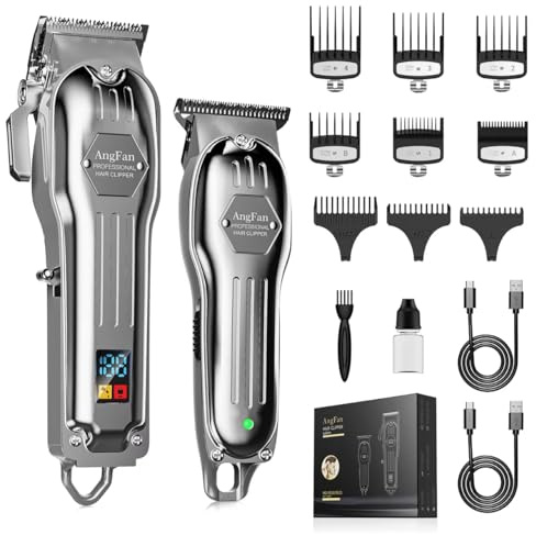AngFan Professional Hair Clippers for Men - Cordless Clippers & Trimmers Set with LCD Display, 7200RPM High-Speed Motor, 5H Runtime, Wall-Mountable Barber Tools for Home Use & Professional Barbers